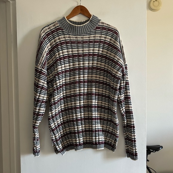 Vintage Other - Vintage ‘Crazy Horse’ 90s Striped Red Crewneck Knit Sweater Size Medium EUC
